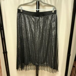 Alfani Silver Black Midi Pleated A-Line Skirt